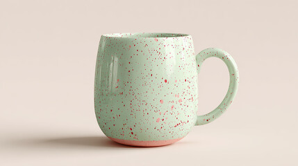 A stylish mint green ceramic mug with pink speckles, displayed as a clean and modern mockup on a neutral background