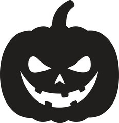 Evil Jack-o'-Lantern Silhouette, Scary Halloween Pumpkin Face Vector Icon