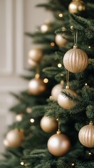 Fototapeta premium Christmas tree decorated with traditional handmade garlands