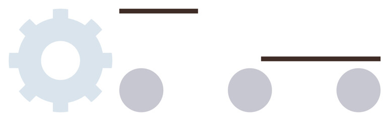 Gear with adjacent horizontal lines and circles suggests workflow, collaboration, automation, and efficiency. Ideal for productivity, innovation, teamwork, mechanics, process optimization