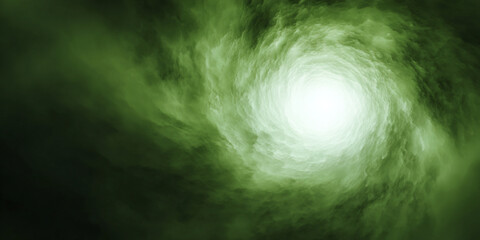 Abstract green glowing light tunnel vortex swirl cloudy cosmic background - AI generated