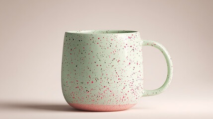 A stylish mint green ceramic mug with pink speckles, displayed as a clean and modern mockup on a neutral background