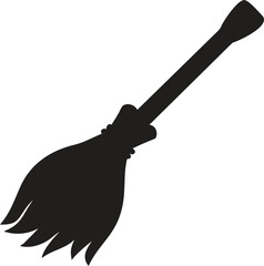 Witch's Broomstick Silhouette Vector Icon, Symbol of Magic, Flying, and Halloween