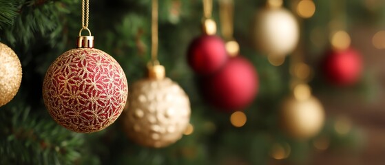 Family tradition of hanging Christmas tree ornaments