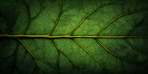 Macro close-up of green leaf with detailed veins natural botanical texture background - AI generated