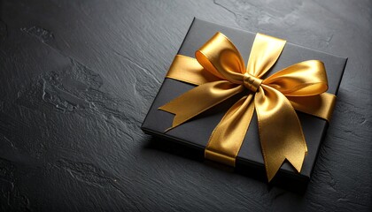 Black friday luxury gift box shines elegantly with gold ribbon, perfect for celebration, sale, and festive occasions.