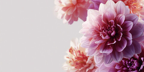 Pink dahlia flowers bouquet closeup with soft pastel background floral decorative composition - AI generated