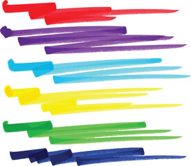 Vibrant marker strokes showcase a spectrum of colors, from red and purple to blue, yellow, green, and navy, creating a colorful design.