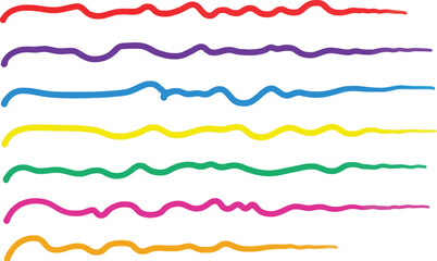 Vibrant wavy lines in red, purple, blue, yellow, green, pink, and orange create a colorful abstract design element.