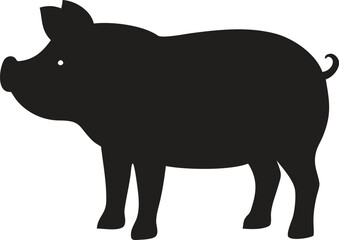 Cute Pig Silhouette Vector Icon, Symbol of Farm Animals, Pork, and Agriculture