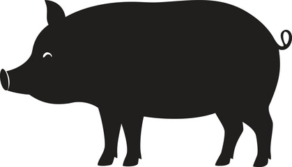 Cute Pig Silhouette Vector Icon, Symbol of Farm Animals, Pork, and Agriculture