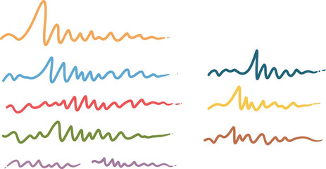 Colorful marker strokes create a vibrant collection of scribbles, perfect for adding a playful touch to designs and creative projects.