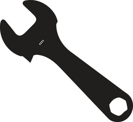 Black Wrench Silhouette Icon – Adjustable Tool Vector for Repair and Mechanical Design