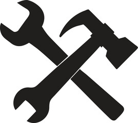 Wrench and Hammer Silhouette Icon – Crossed Tools Vector for Repair, Construction, and Maintenance Design