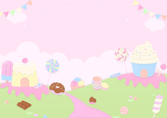 Cute sweets in meadow background