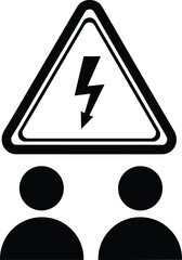 Electrical hazard warning icon, lightning bolt danger symbol, human safety alert, black vector silhouette, minimal style, high voltage sign