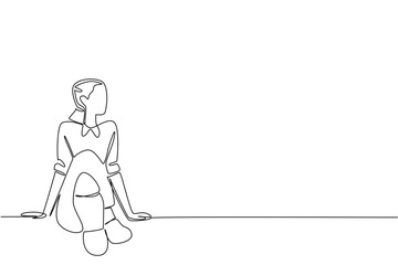 Single continuous line drawing a woman wear tap dance shoes sitting with her legs stretched out. Take a break before the next performance. National Tap Dance Day. One line design vector illustration