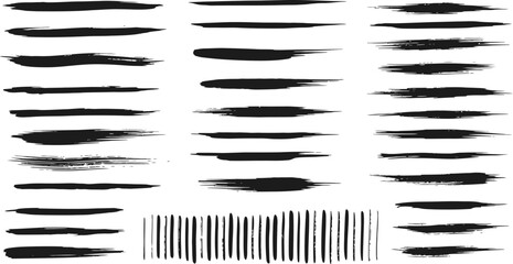 Collection of black ink brush strokes, perfect for adding artistic flair to design projects with a handmade, textured feel.