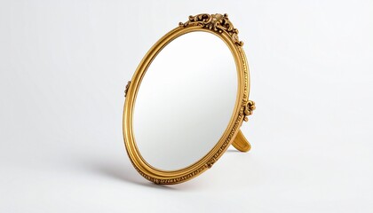 Ornate handheld magnifying glass with decorative gold frame and handle on white background for editorial photography vintage collectibles and precision tool-themed visuals