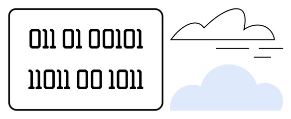 Binary code framed beside cloud elements denoting data, information storage, and hosting. Ideal for technology, cloud computing, digital infrastructure, software, data transfer, innovation simple