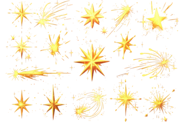 Golden Stars and Comet Streaks Against Black Background for Holiday Decoration