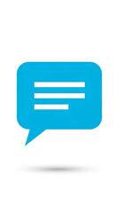 Photo of blue speech bubble with text isolated on white background for communication
