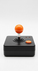 Photo of retro arcade joystick isolated on white background for gaming enthusiasts