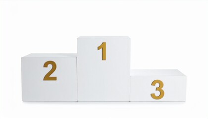 White three-level competition podium with gold numbers 1 2 and 3 for editorial sports achievement recognition and excellence-themed visuals