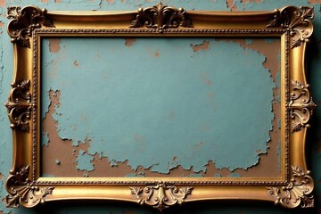 Gilded antique frame, distressed surface, subtle cracks, yellow, picture frame