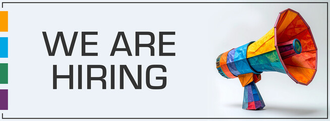We Are Hiring Loudspeaker Colorful Horizontal Grey Text 
