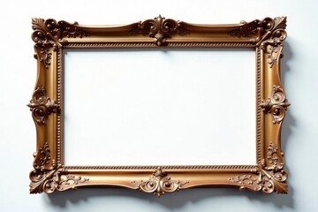 Gilded ornate frame; pink & blue accents, white backdrop, frame template, decorative design element, wedding accessory