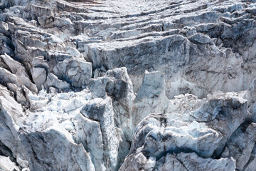 Jagged ice formations on a vast glacier