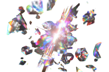 Abstract Prism Light Burst on Transparent Background with Iridescent Colors and Geometric Shapes
