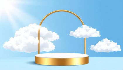 Illustration of a bright blue summer sky with a platform on a base under clouds