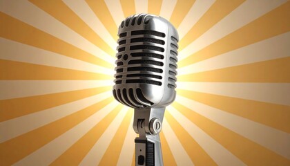 Classic chrome retro microphone on grunge background for vintage music.
