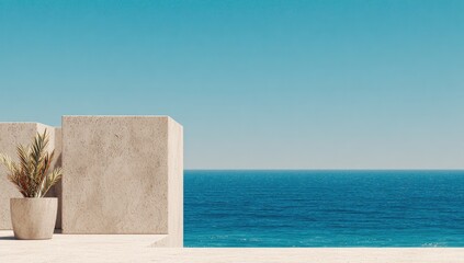 Obraz premium Minimalist concrete blocks by the ocean.