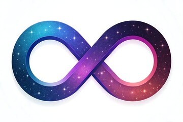 Vibrant infinity symbol adorned with a swirling cosmic nebula of stars and galaxies