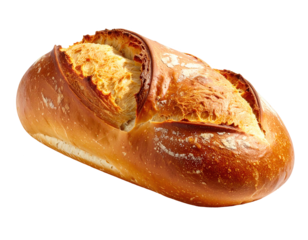Freshly baked loaf of artisan bread displayed on a solid black background, showcasing golden-brown crust, textured interior, and delicious appearance, perfect for culinary and food-related concepts.