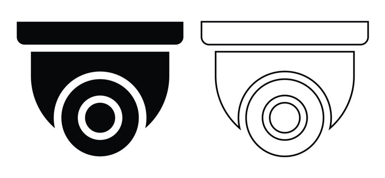 Dome security camera vector icon, minimalist black and outline CCTV surveillance symbol