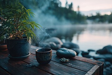 Tranquil morning by the water