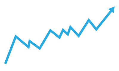 Blue upward trend graph isolated on transparent background