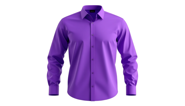 Formal purple button-down shirt displayed against a black background.