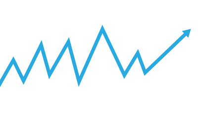 Blue upward trending graph isolated on transparent background