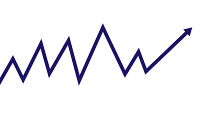 Dark blue line graph showing upward trend isolated on transparent background