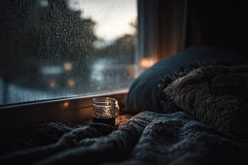 Cozy window scene at twilight