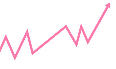 Pink upward trending graph isolated on transparent background