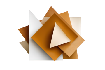 Abstract Geometric Composition with Overlapping Squares Triangles and Sparkle Texture in Gold White and Brown Tones