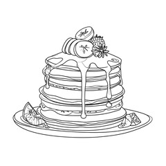 Stack of pancakes with fruit and syrup illustration