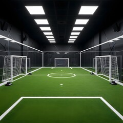 Obraz premium Indoor Soccer Field with Artificial Turf and Goals A Modern Sports Facility