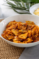 Ravioli pasta with tomato sauce for dinner